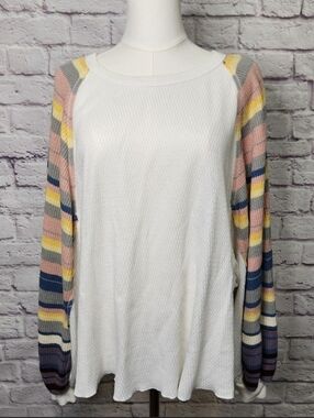 FREE PEOPLE We The Free Rainbow Dreams Balloon-sleeve Top Womens Medium OB978656